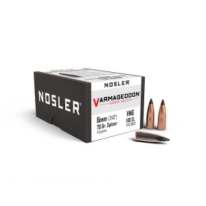 ISS26123 #1. P 6mm (243) 70Gr Nosler Varmageddon FB Tipped 100's