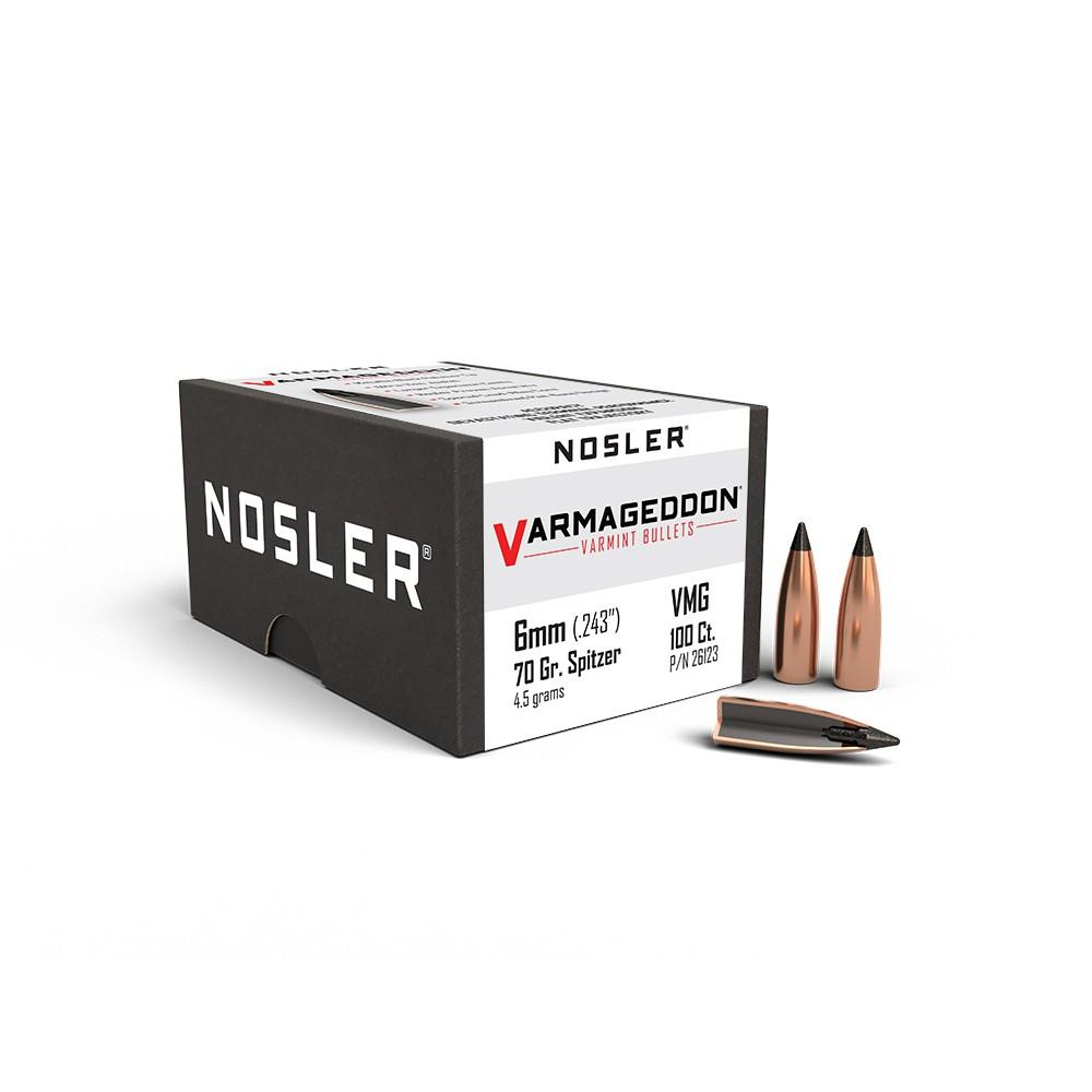 ISS26123 #1. P 6mm (243) 70Gr Nosler Varmageddon FB Tipped 100's
