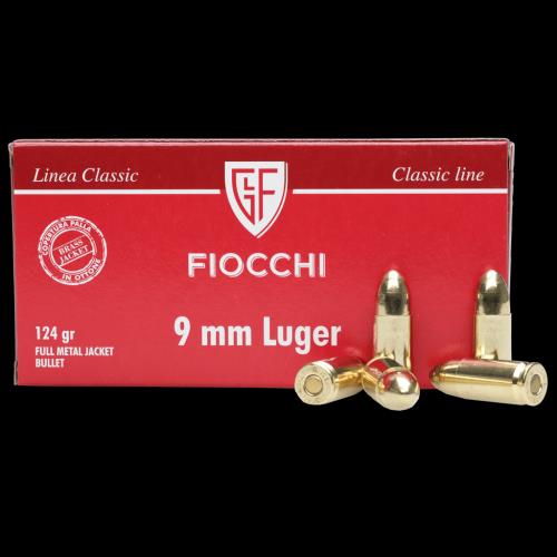 SGAFI9MM124FMJ #1. Ammo 9mm L 124Gr Fiocchi FMJ 50's