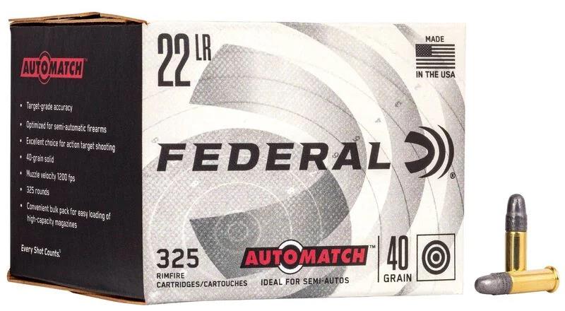FORAF225 #1. Ammo 22LR 40gr Federal Auto Match 325 rounds per pack (1255fps)