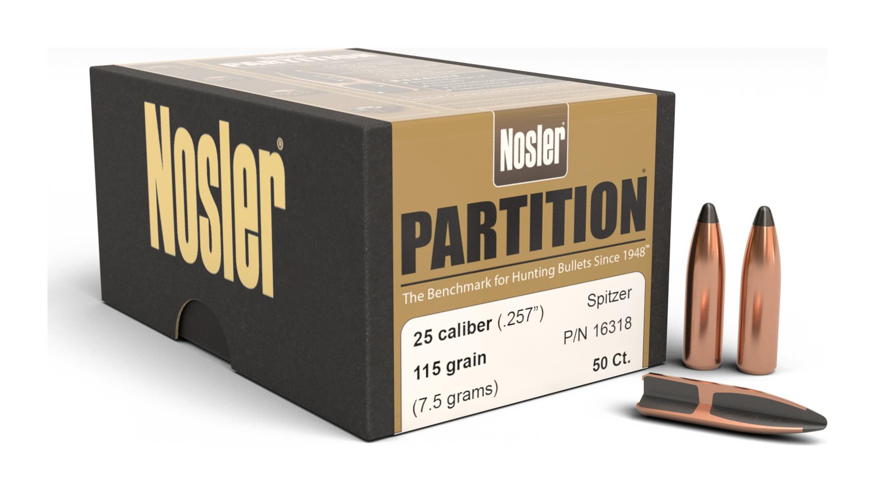 ISS16318 #1. P 25 Cal (.257) 115Gr Nosler SP 50's