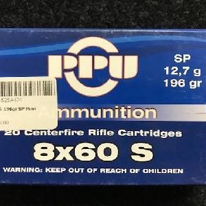 IA1PPU525A474 #1. Ammo 8x60S 196gr Ammo PPU SP 20's
