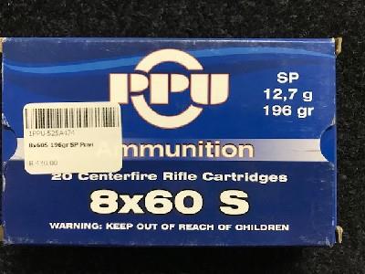 IA1PPU525A474 #1. Ammo 8x60S 196gr Ammo PPU SP 20's