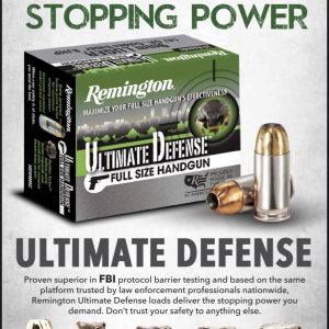 dfrem28946. Ammo 9mm L 147Gr Remington Ultimate Defense Full-Size Bonded Jacketed Hollow Point 20's