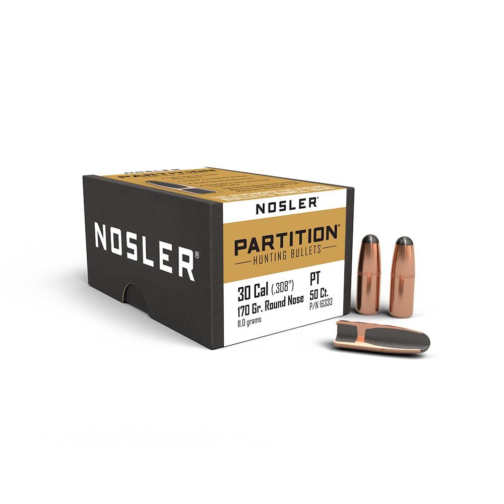 ISS16333 #1. P 30 Cal (.308) 170Gr Nosler Round Nose Partition Bullet 50's