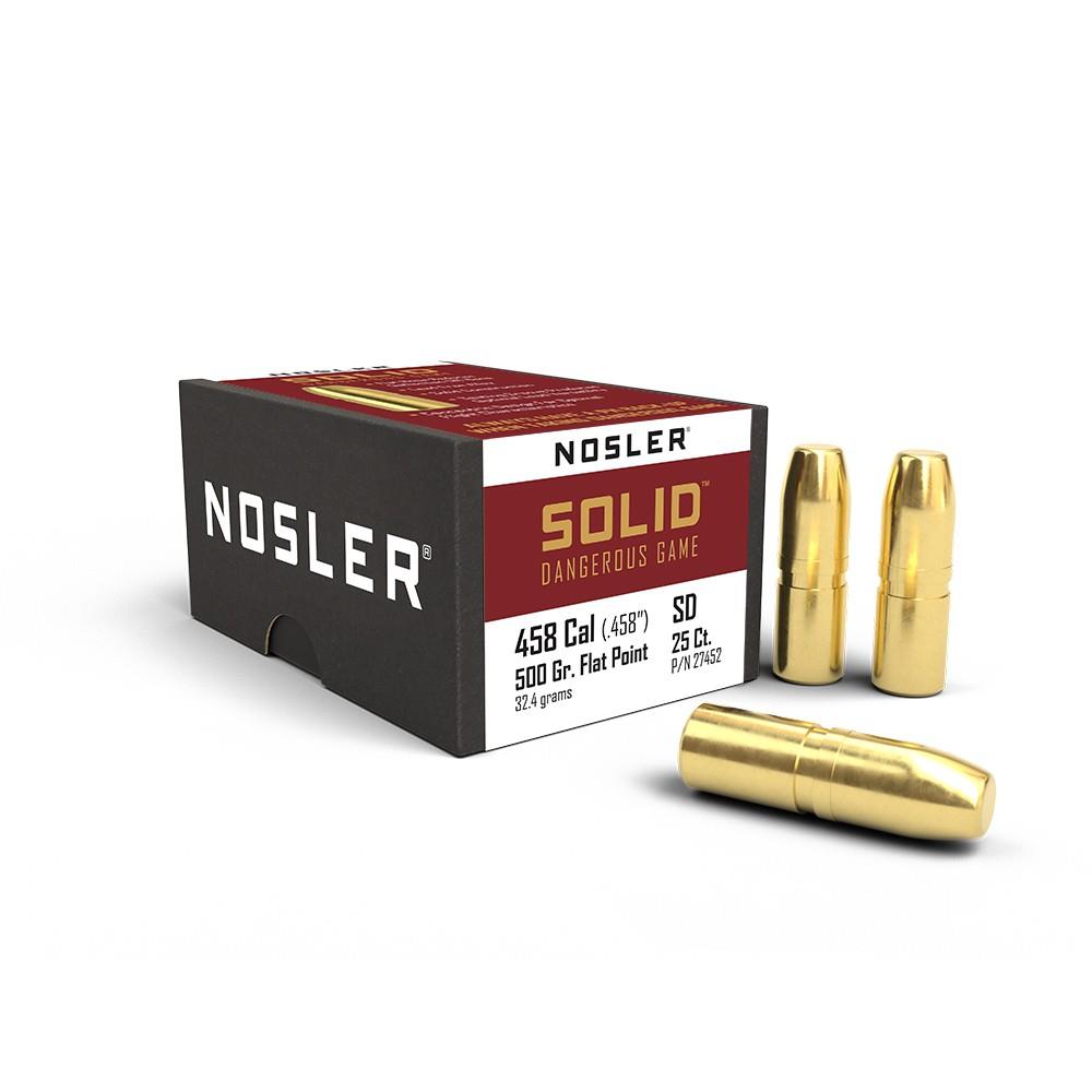 ISSN27452 #1. P 458 Cal 500Gr Nosler Flat Point Solid Dangerous Game 25's