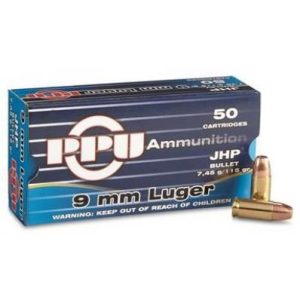 IA1PPU9A-101 #1. Ammo 9mm LUGER 115Gr PPU JHP 50's