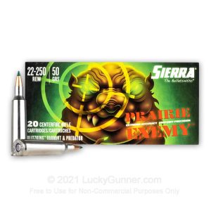 AOFSA145114 #1. Ammo 22-250 Rem Sierra 50Gr Prairie Enemy Blitzking 20's