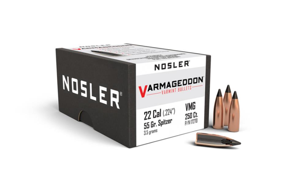 DFN17270 #3. P 22 Cal (.224) 55Gr Nosler FB Tipped Varmageddon 250's