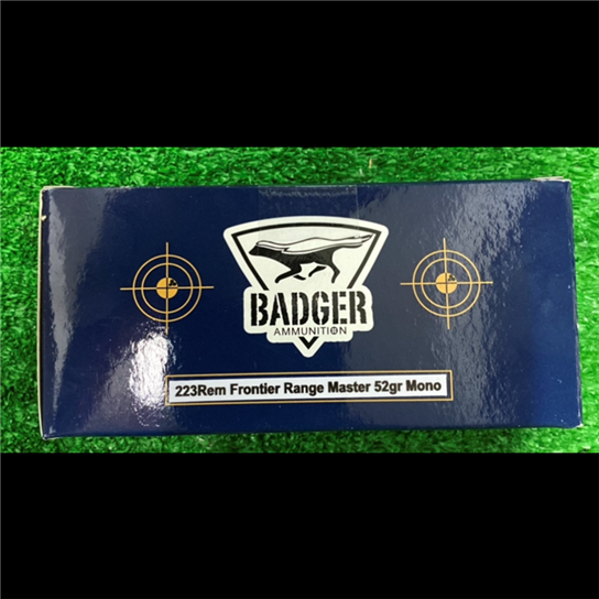 bad223rem52frm. Ammo 223 Rem 52gr Badger Frontier Range Master Factory Reloads Monolithic 20's