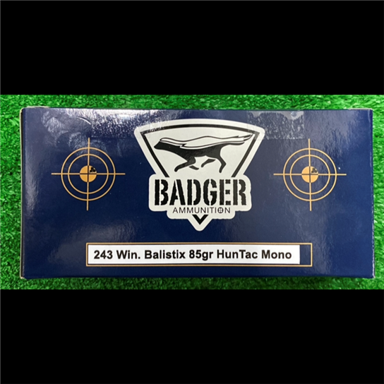 bad243win85bht. Ammo 243 Win 85gr Badger Ballistix HunTac Monolithic 20's