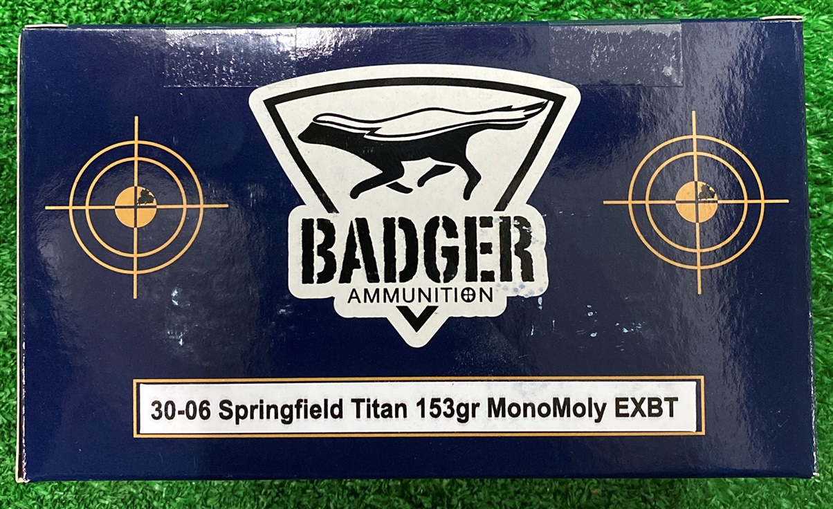 bad3006spr153tmm. Ammo 30-06 SPR 153gr Badger Titan MonoMoly EXBT Monolithic 20's