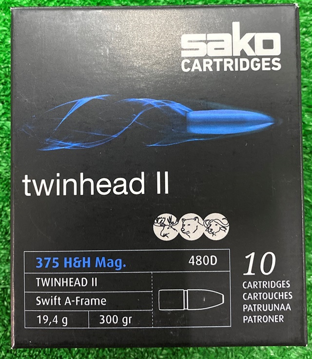 rapc639480dsb10. Ammo 375 H&H 300Gr Sako TwinHead II Soft Point 10's